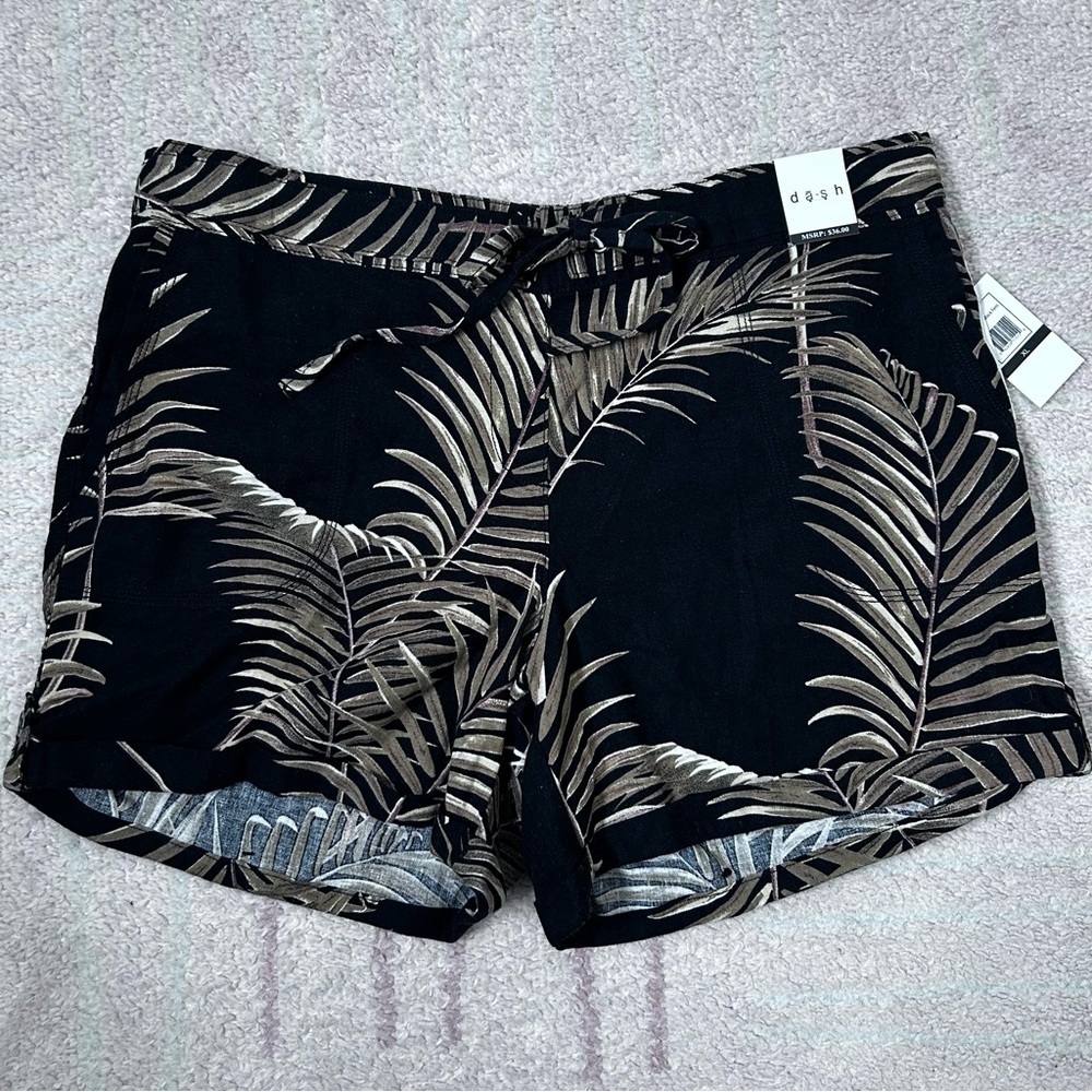NWT dash Tropical Leaf Print Linen Blend Shorts XL Resortwear Cruise Summer